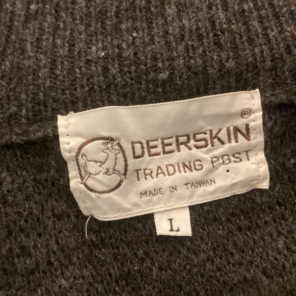 Vintage Deerskin Trading Post Leather & Wool Cardigan Sweater mens size Large - Picture 5 of 9